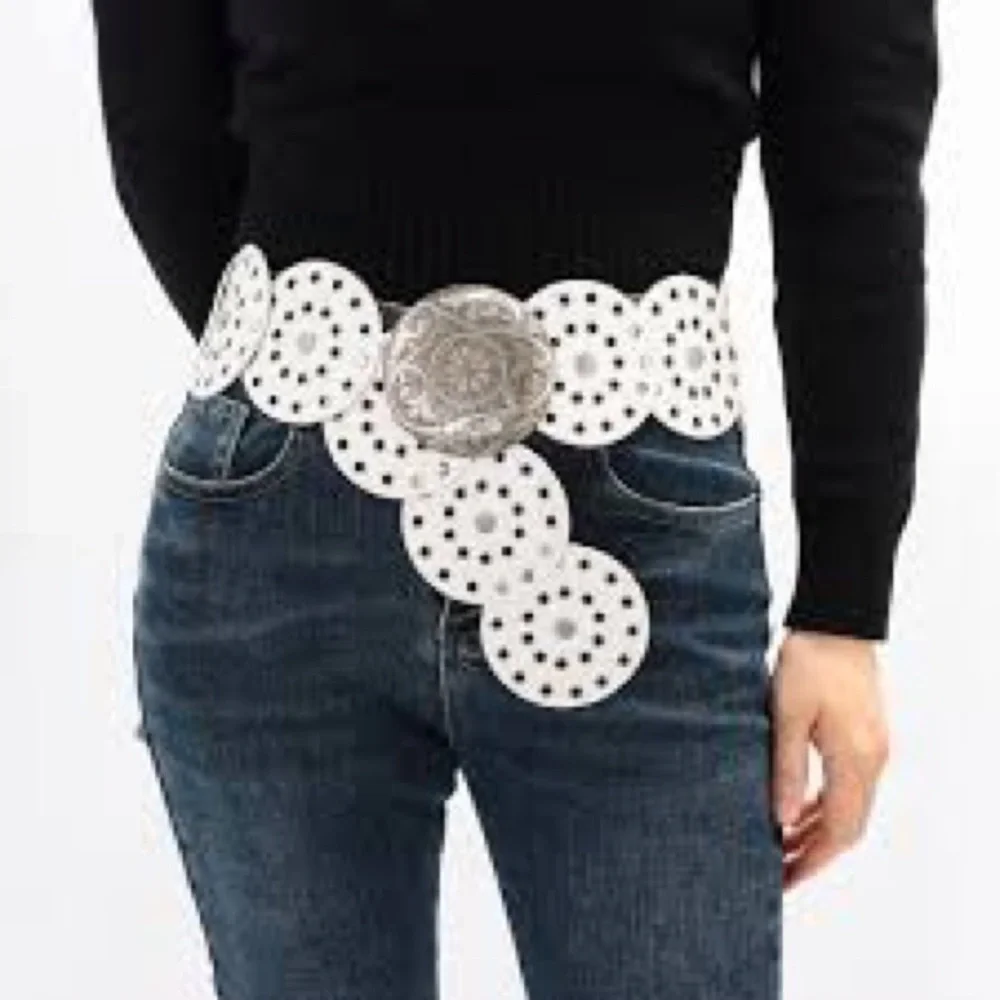 White Concho Disc Belt Western Boho Statement Festival OS